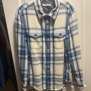 Blue and White Plaid Shirt with Pockets
